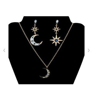 Betsey Johnson Star & Moon Mismatch Drop Earrings & Crescent Moon Necklace Set